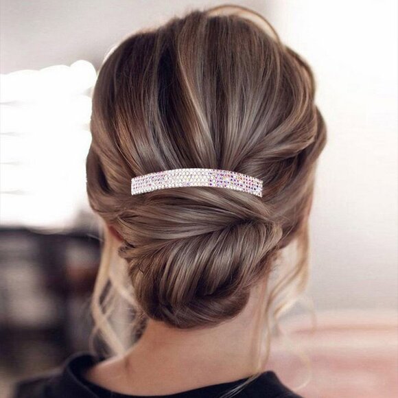 Accessories - Silver 5 Row Iridescent Rhinestone Crystal Hair Barrette Prom Wedding Bridal